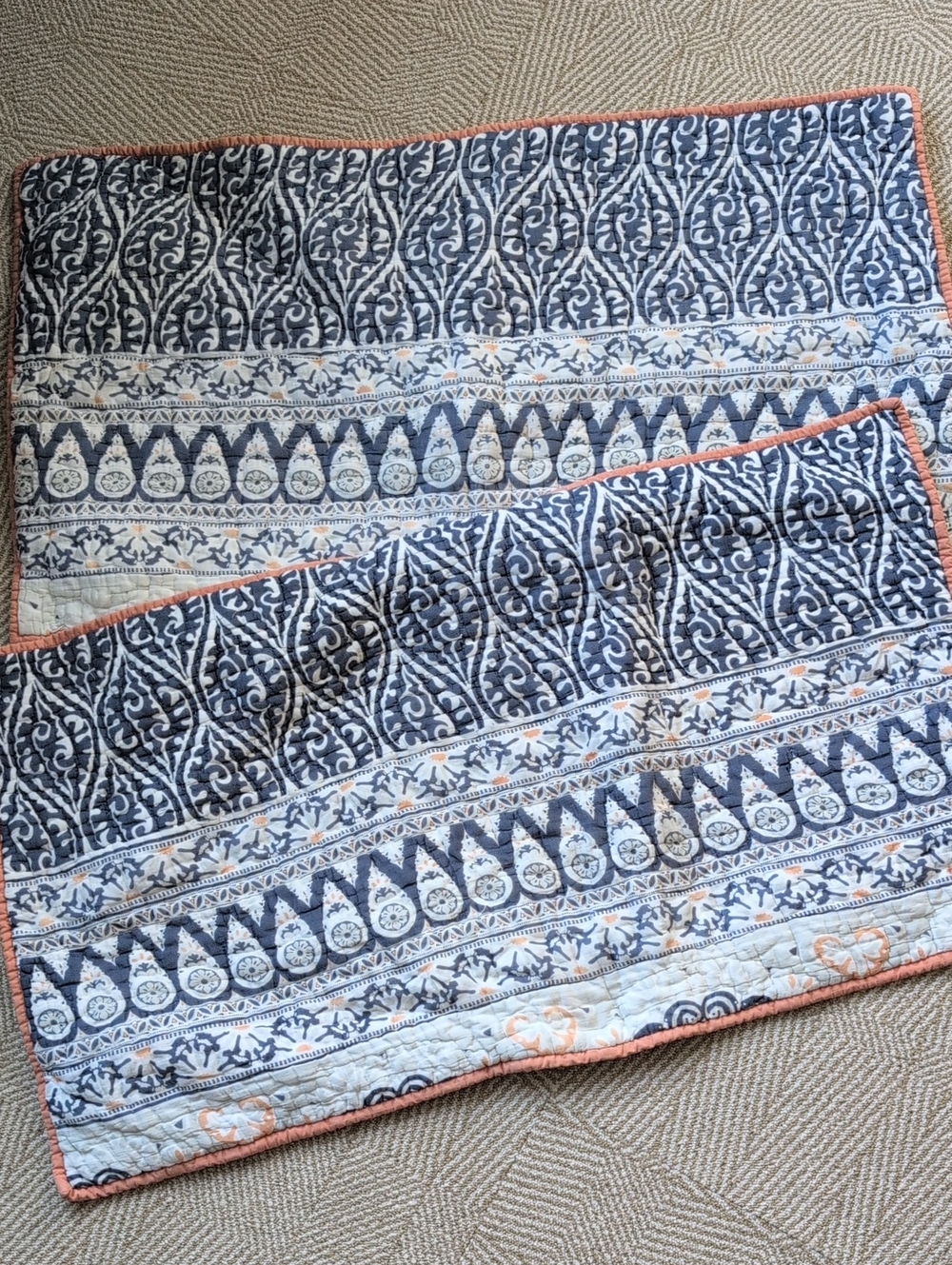 Pottery Barn Pia Medallion Quilted King Size Pillow Shams Covers Blue Coral Sage